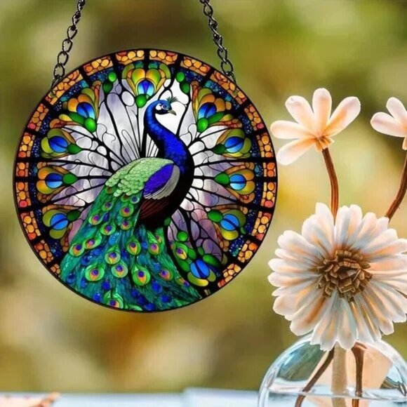 Vibrant Peacock Window Hanging Acrylic Suncatcher - Picture 1 of 14